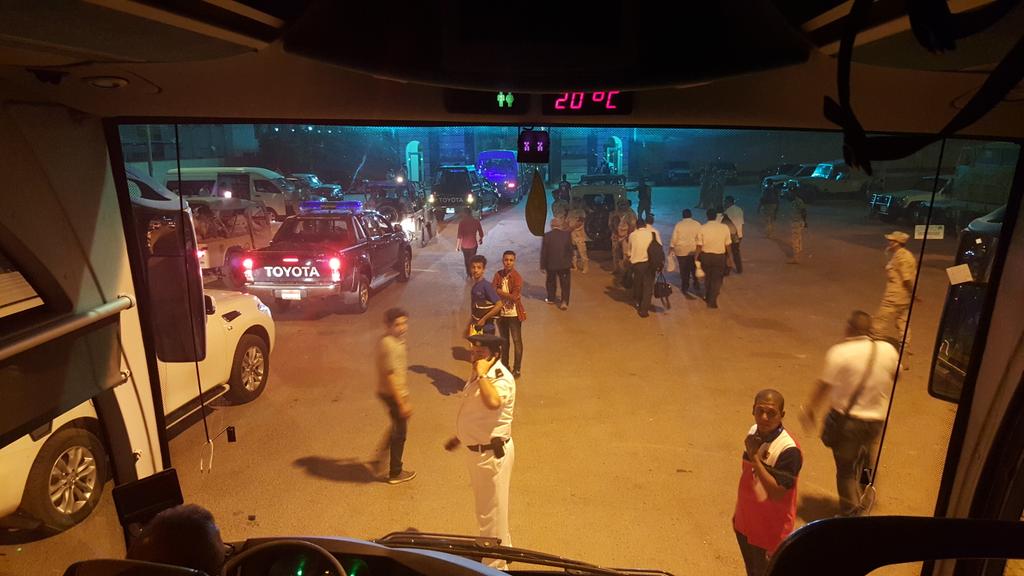 orlandopirates's tweet photo. Police deployed to the gate as the bus is delayed. Word coming in: unhappy Al Ahly Ultras who have formed up outside http://t.co/YgfqX7hAHT