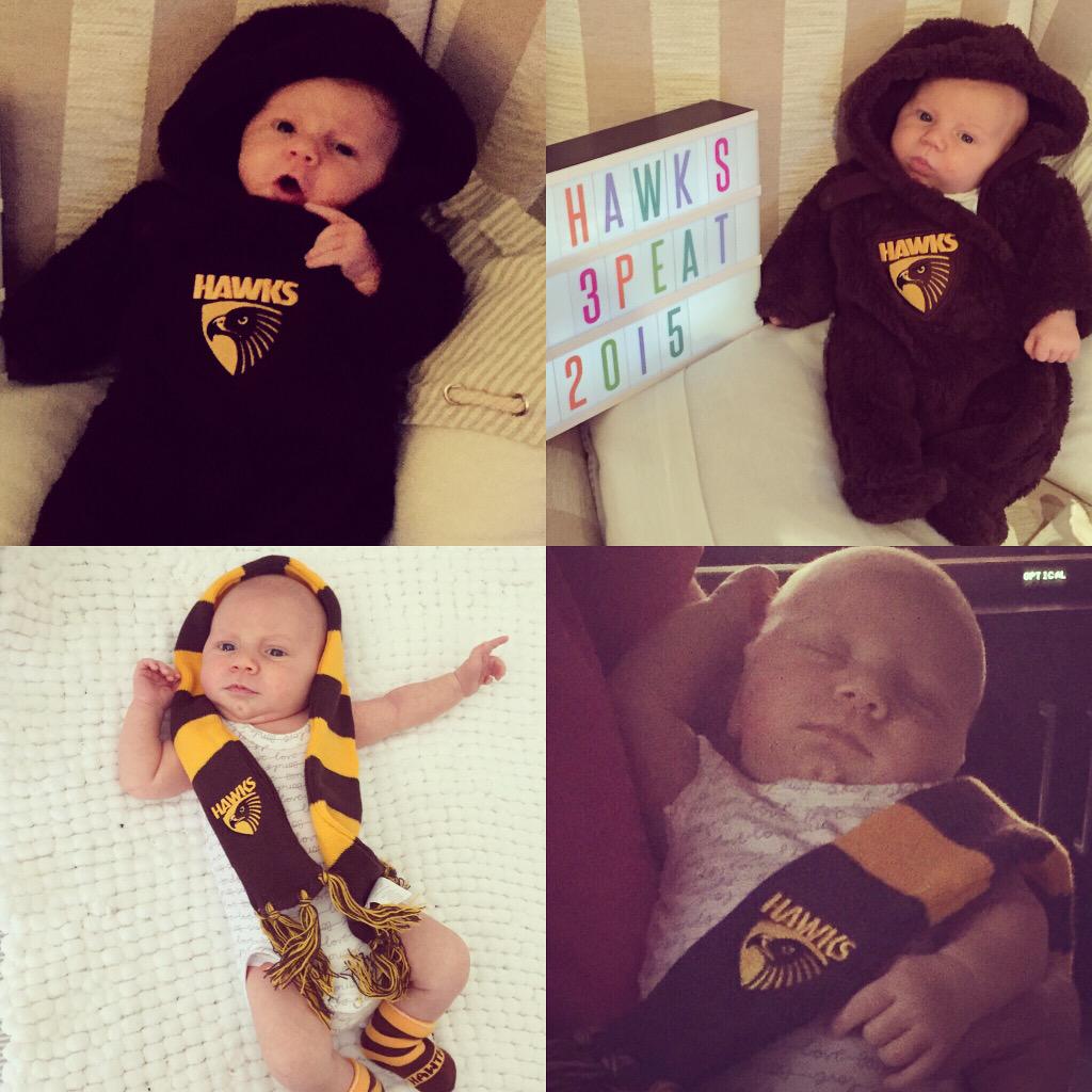 aannnth's tweet photo. @HawthornFC glad my newly born son got to witness a 3Peat! #BabyHawk #AlreadyAMember #GoHawks #AlwaysHawthorn http://t.co/68iqRebIRU