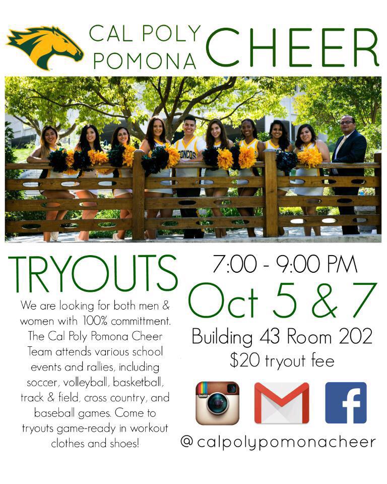 CPPcheer's tweet image. Come try out for the CPP cheer squad๐๐ Tryouts start tmrw!! DM me if you have any questions! #cppcheer #gobroncos