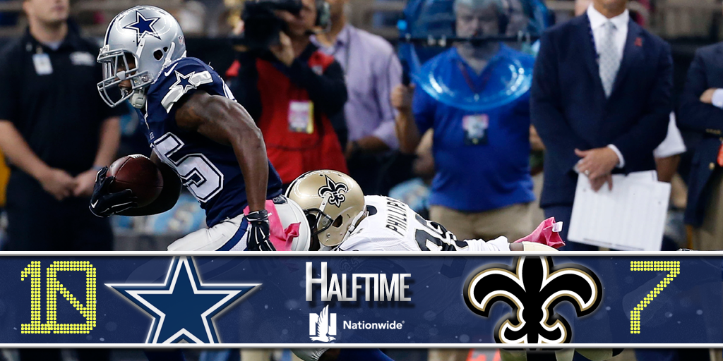 dallascowboys's tweet photo. Halftime. #DALvsNO http://t.co/qirCvIWepz