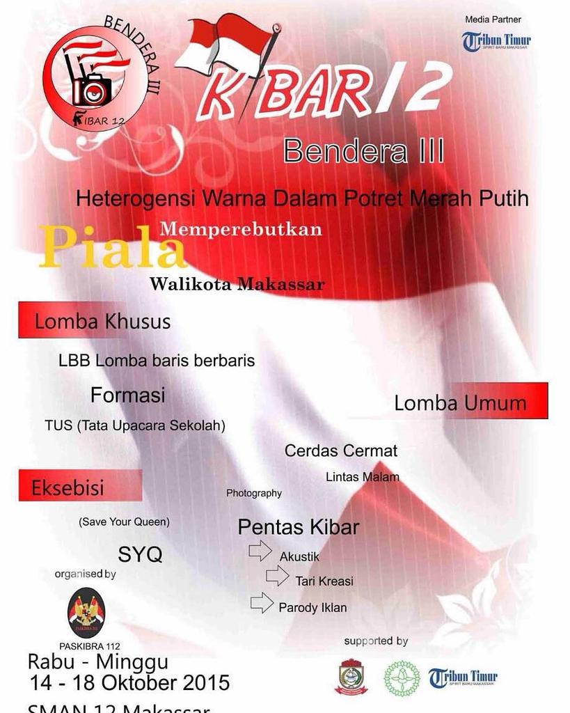 Paskibra unit 112 SMAN 12 Makassar present:

"KIBAR 12"

Don't miss it guys !!!