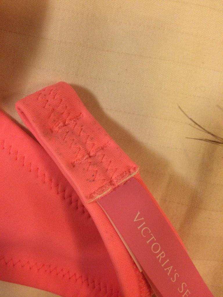 JannetteA's tweet photo. @VictoriasSecret Gals beware, bought this and wore it once and there are specs of sand trapped in it. #disappointed http://t.co/9trY43wmow