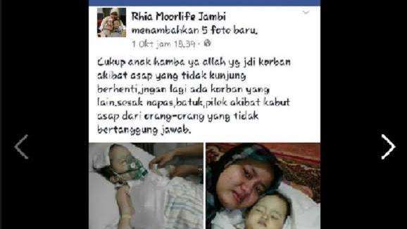 detikcom's tweet photo. Kisah Ibu di Jambi yang Posting di Facebook Anaknya Meninggal karena Asap http://t.co/5CB9eX61H8 http://t.co/xE8AvoY7aw