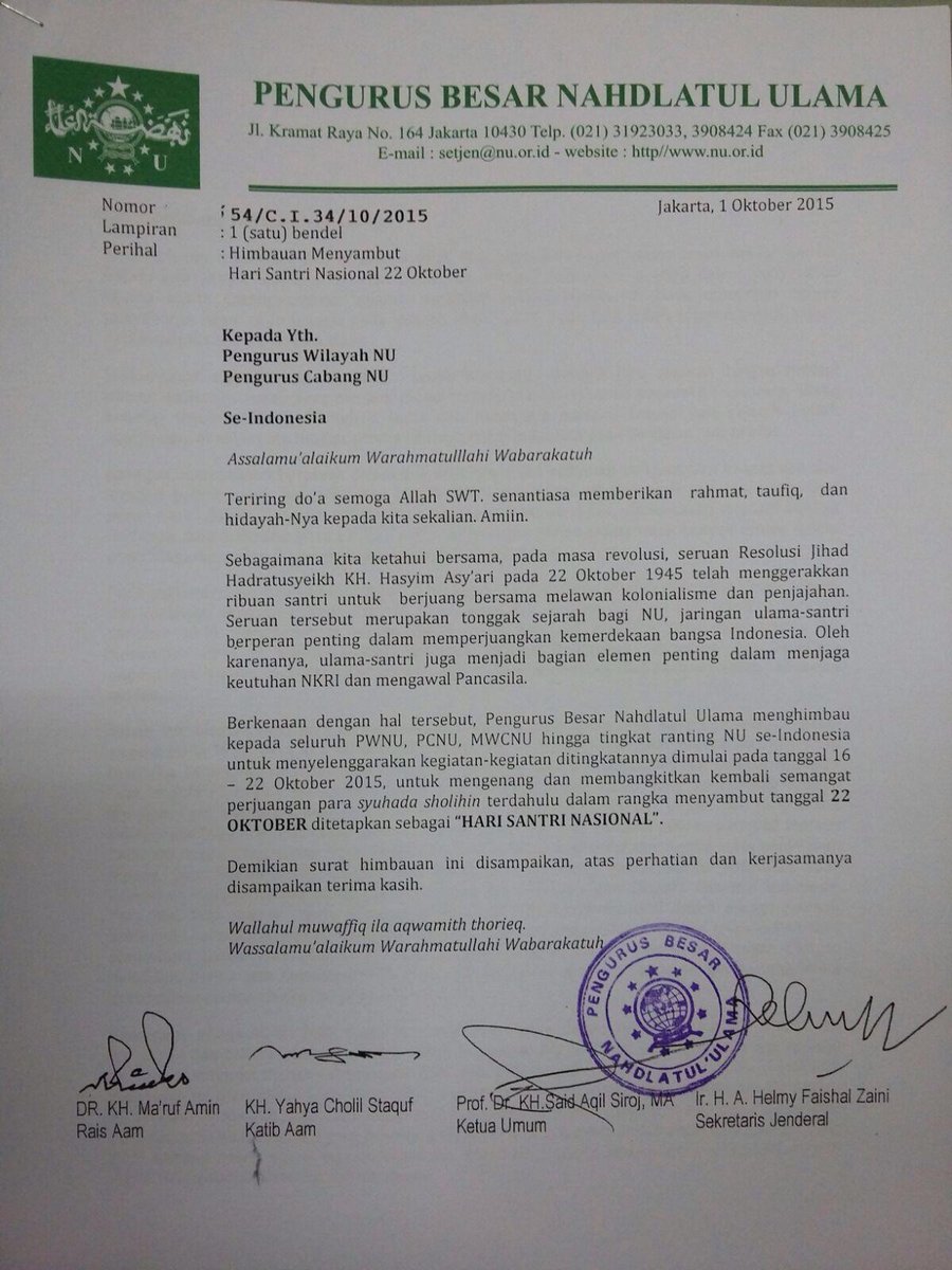 PBNU serukan sambut "Hari Santri Nasional"