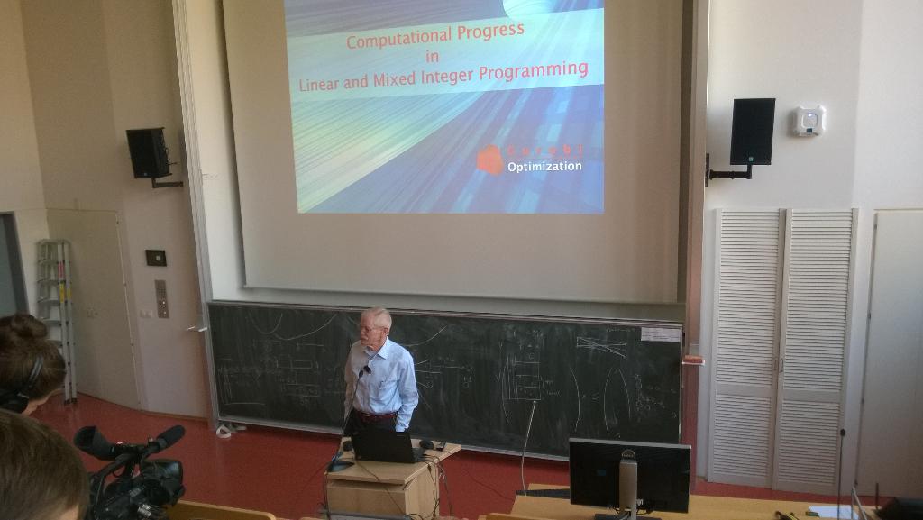 Dawid_Kozlowski's tweet photo. Robert Bixby (@gurobi) on computational advances in LP and MIP at #COatWork2015 in Berlin http://t.co/LF9ANoEp4g