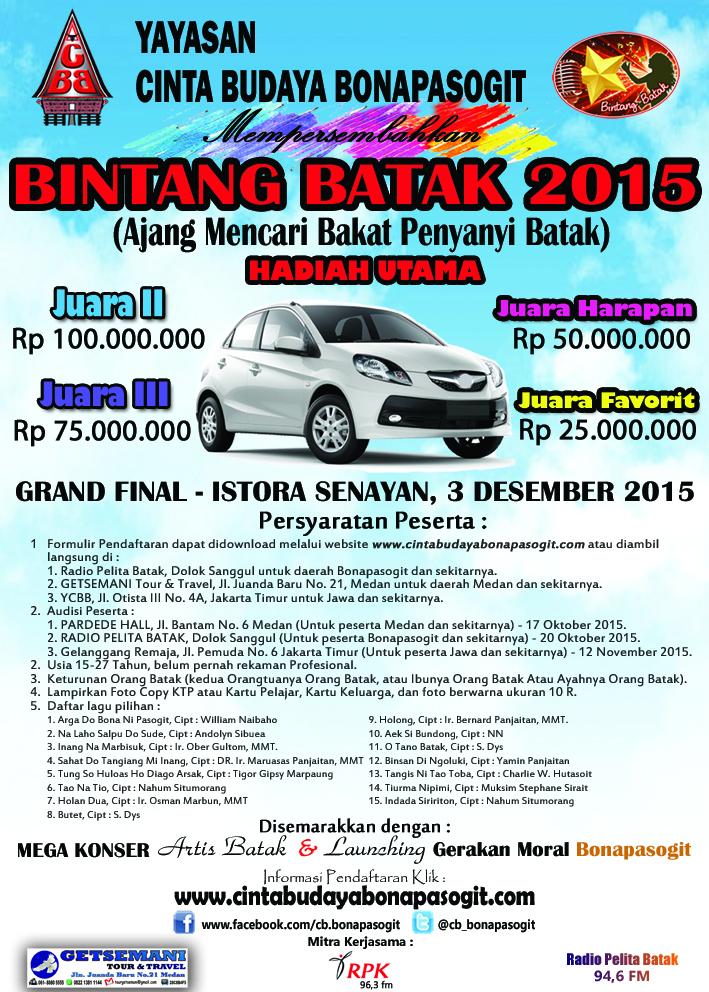 cb_bonapasogit's tweet photo. AJANG MENCARI BAKAT BINTANG BATAK..Yuk buruan mendaftar sebelum akhir batas pendaftaran.. http://t.co/QiivGNapl0
