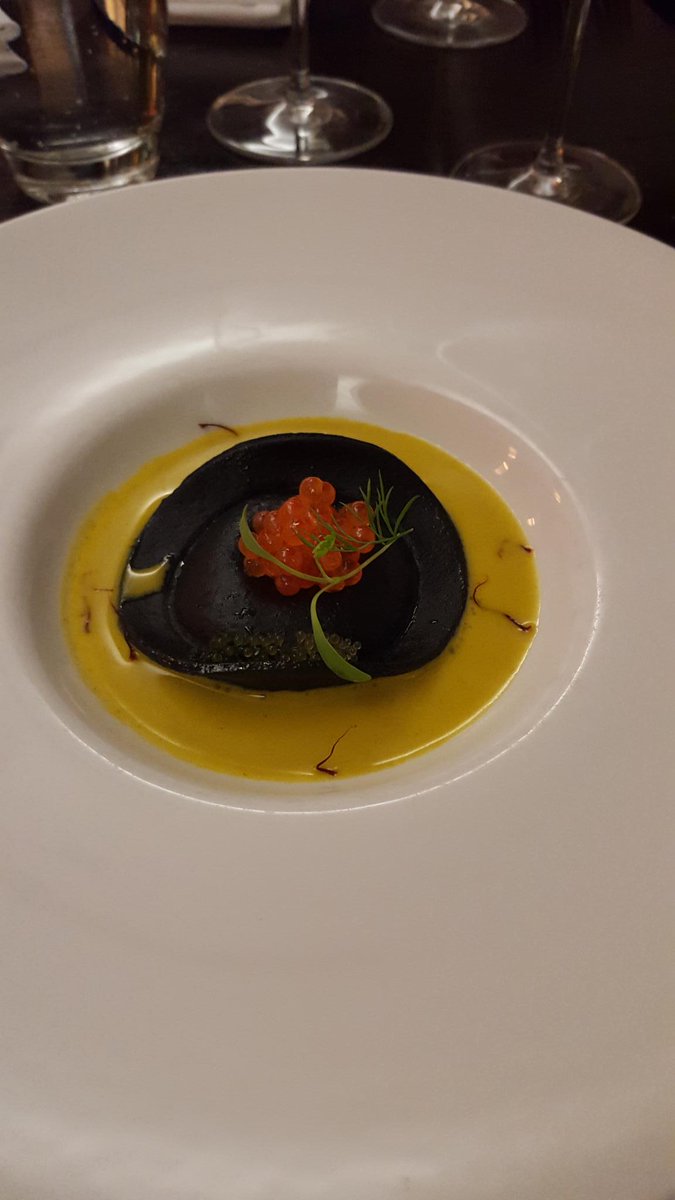 Paua ravioli,saffron broth. #offthechain  @dineatzibibio <a href="/chefglentaylor/">Glen Taylor</a> <a href="/redwhitecellar/">red+white cellar</a> <a href="/Amisfield/">Amisfield</a>
