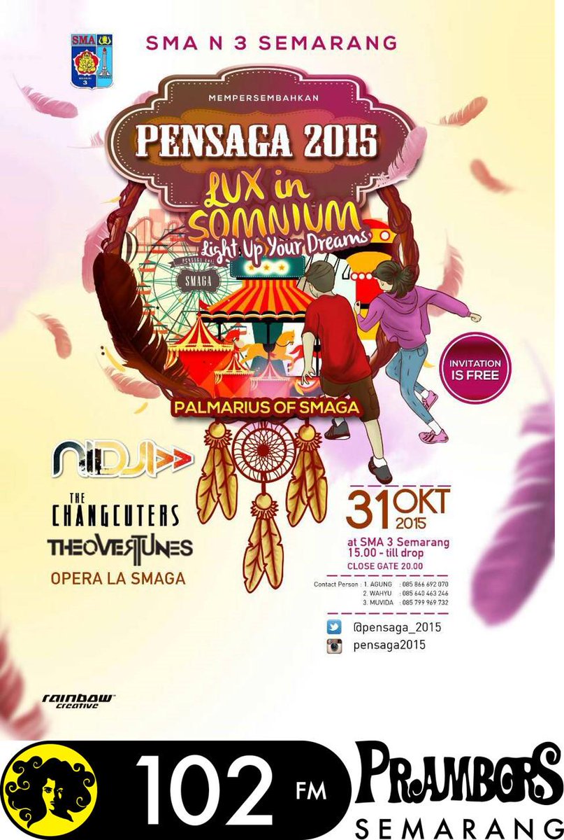 PENSAGA 2015 w/ <a href="/nidji/">NIDJI</a> , <a href="/TheOvertunes/">TheOvertunes</a> , <a href="/twitchangcuters/">The Changcuters</a> | 31-Okt-2015 @ SMA 3 Semarang |  Info : @pensaga_2015