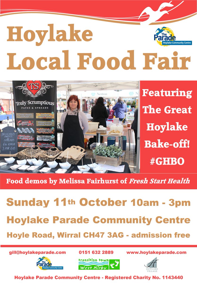 TTWestKirby's tweet photo. Hoylake Local Food Fair
Featuring Great Hoylake Bake Off #GHBO
Sunday 11th October, 10-3pm http://t.co/izyjuPvKLf
