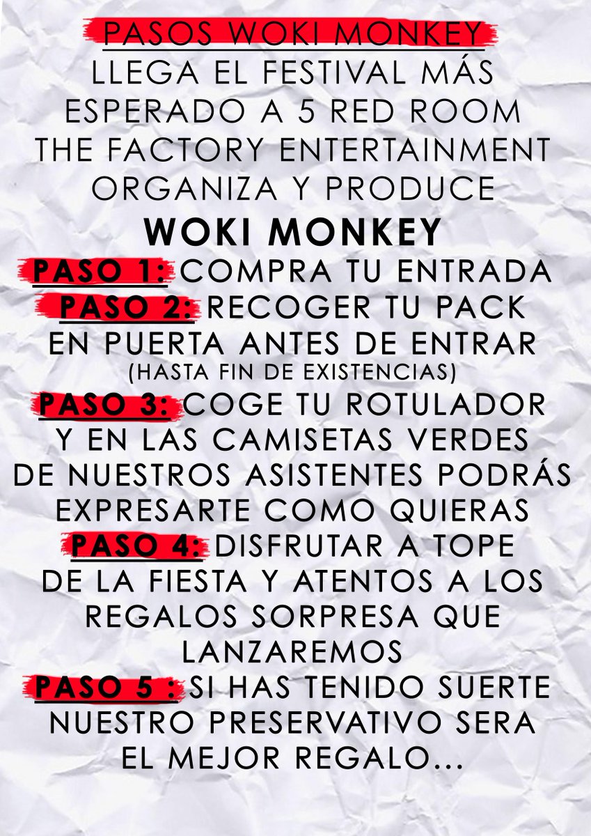 EnjoyFiesta's tweet photo. @TheFactoryEnt PRESENTA EN @5RedRoomElche @EnjoyElche 
#WOKIMONKEY - TE DEJAMOS LOS PASOS A SEGUIR DE NUESTRA FIESTA http://t.co/l6m9lmhqsT