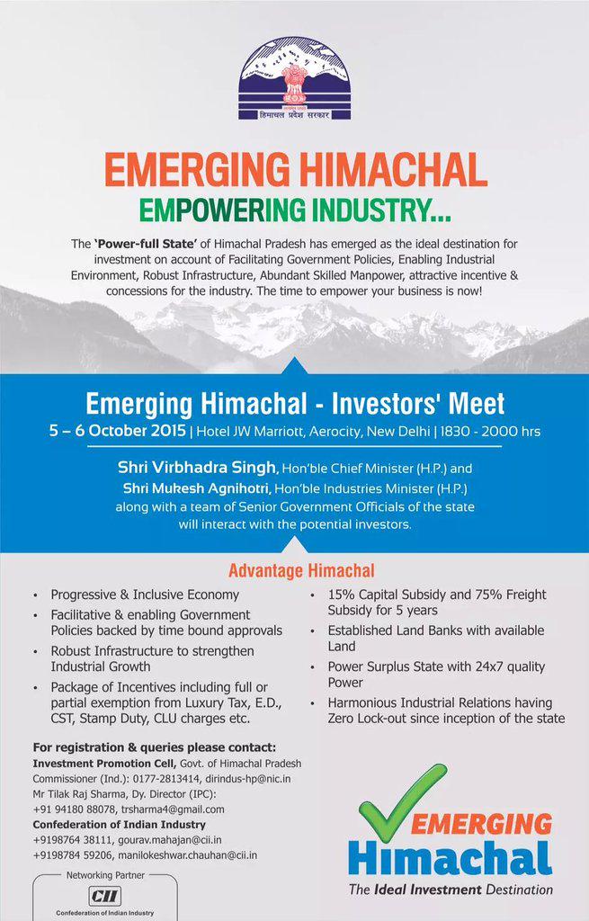 #EmergingHimachal - Why invest in Peacefully state #Himachal ? #MakeInIndia #entrepreneur #InvestmentProfessionals