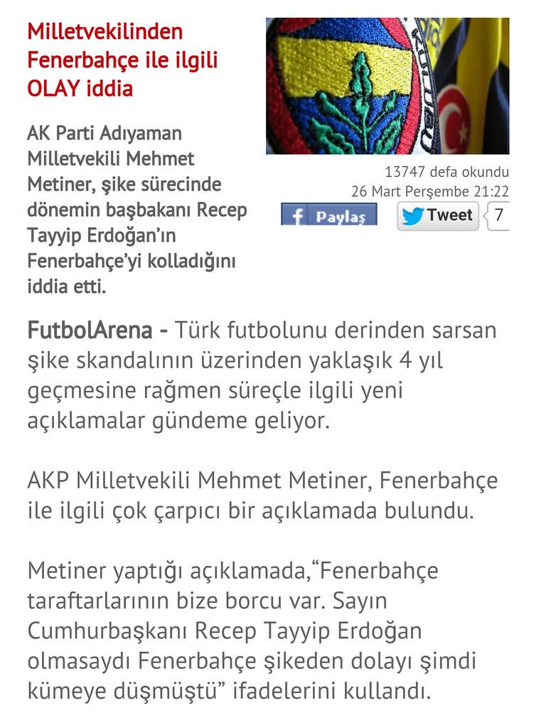 akp Adıyaman Milletvekili Mehmet Metiner'in itirafı; "Fenerbahçe taraftarı bize borçlu"