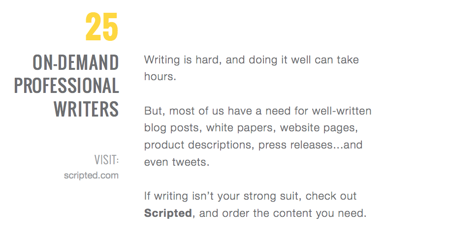chrisronzio's tweet photo. Any time someone complains about writing, I suggest @getscripted. Tip #25 from my new book: http://t.co/sz5EgBMqkz http://t.co/85ooHPpSBr