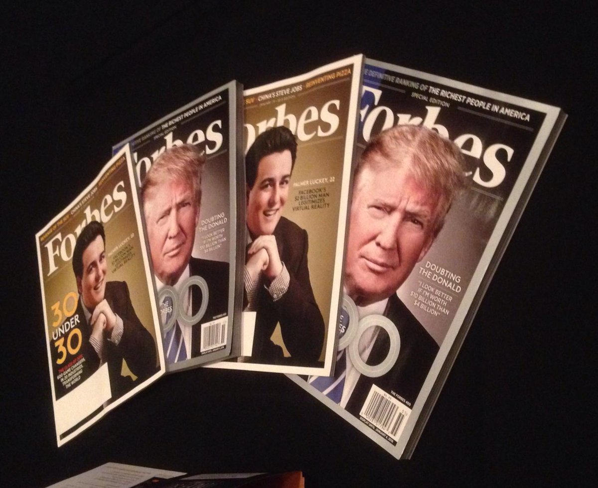 The omnipresence of#DonaldTrump at <a href="/Forbes/">Forbes</a> #Under30Summit tables is a bit creepy.  #under30summit