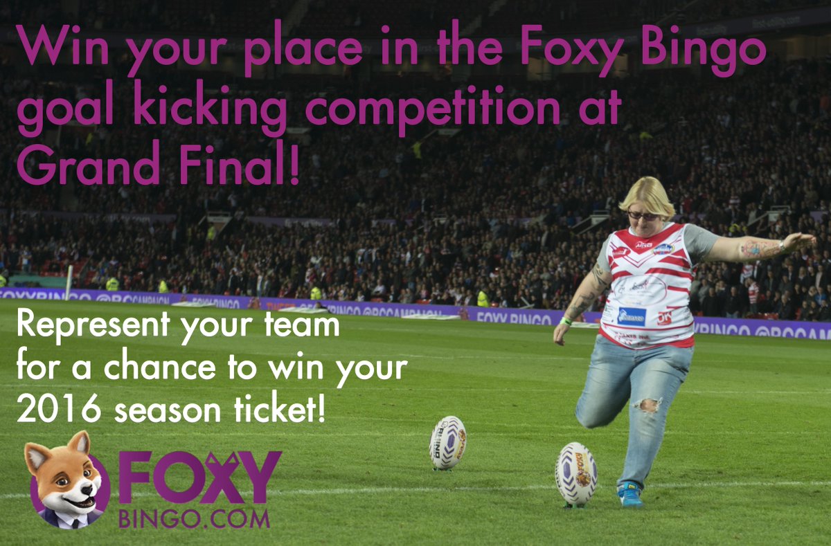 leedsrhinos's tweet photo. We need YOU for the @FoxyBingo half time kicking comp at #GrandFinal. RT for your chance to win 2 tickets &amp; compete! http://t.co/NbwHywtxpm