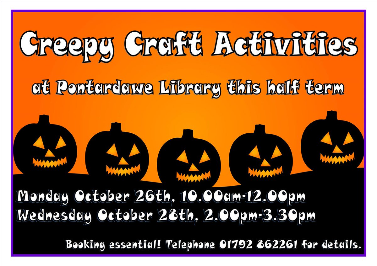 pontylibrary's tweet photo. Join us for our Halloween craft activities this half term, booking essential @nptlibraries @nptfamily @nptcouncil http://t.co/8vQuU1EXTW