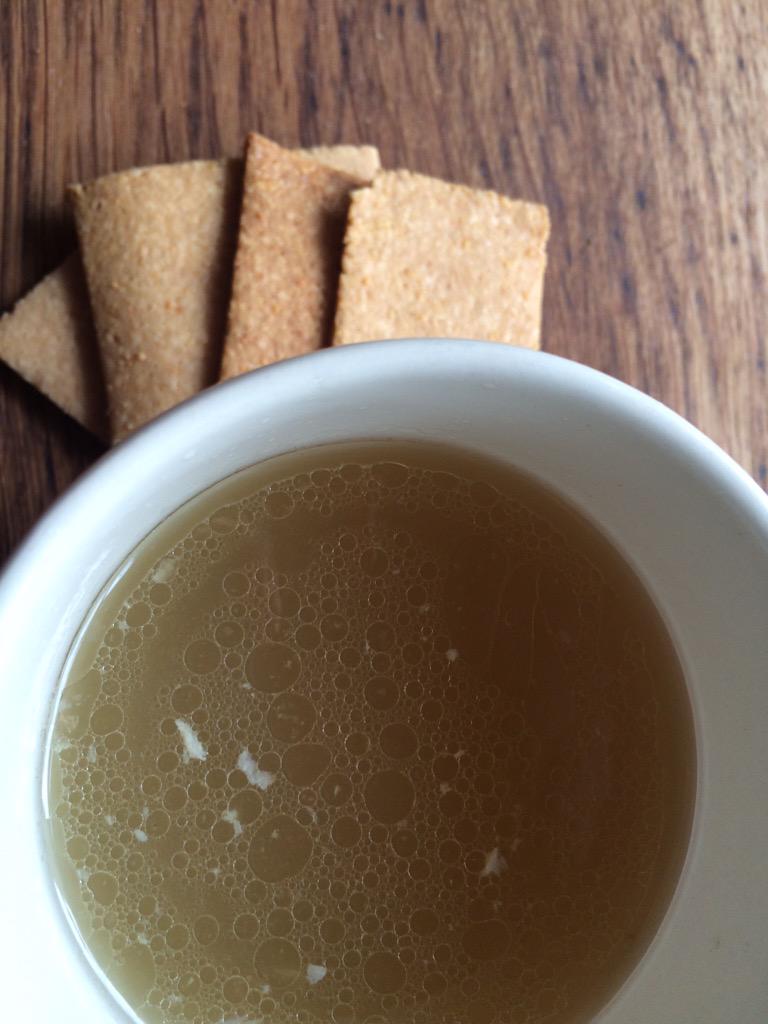 PrimalBakers's tweet photo. This will bring my energy back after a long bike ride.Home made chicken broth and #paleocrackers so comforting! 🚲🍲 http://t.co/9CGT9PY8Fc