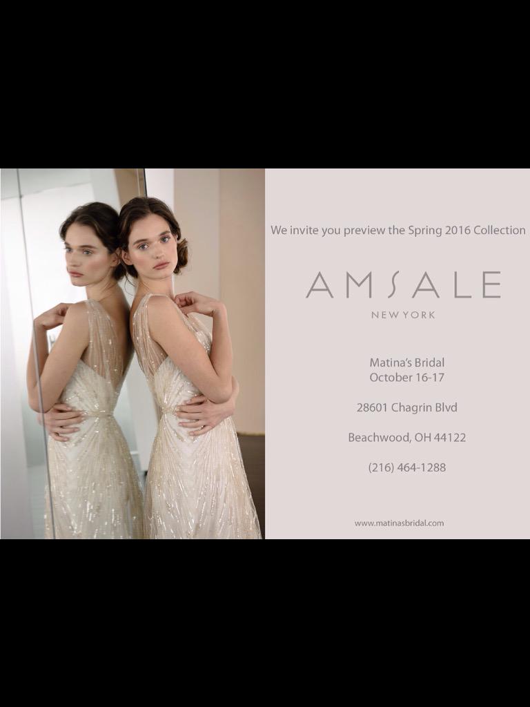 MatinasatEton's tweet photo. @AmsaleBridal Spring 2016 Collection #TrunkShow, Oct. 16&17 @MatinasatEton. 10% off #Amsale gown & #FreeVeil. http://t.co/aEpgSz78Fv