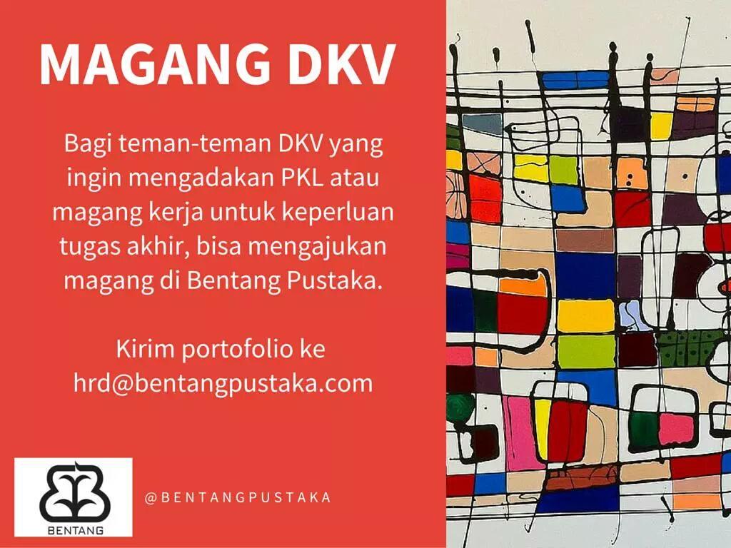 KampusUpdate's tweet photo. Anak DKV? Yuk magang di Bentang Pustaka. Kirim CV ke: hrd@bentangpustaka.com #KUjobs http://t.co/p4gB9ae6qu