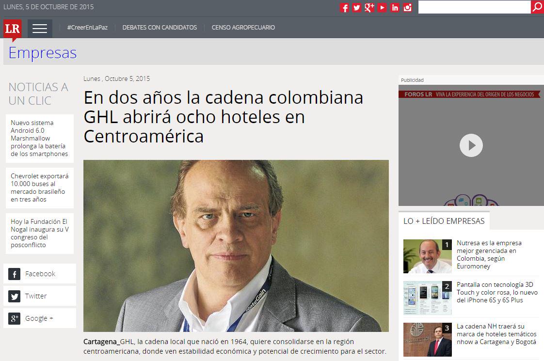 GHLHoteles's tweet photo. Entrevista del @larepublica_co al Sr. Adolfo Scheel A. sobre las proyección de la compañía en los próximos 2 años. http://t.co/ImfdyU3jWA