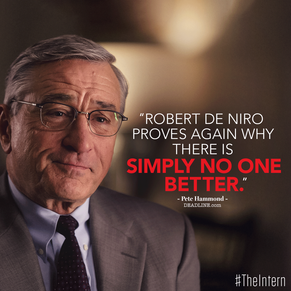 TheInternMovie's tweet photo. Nobody does it better than #DeNiro. #TheIntern is in theaters now: http://t.co/XlUQqITnoE http://t.co/iDYA4Mfuak