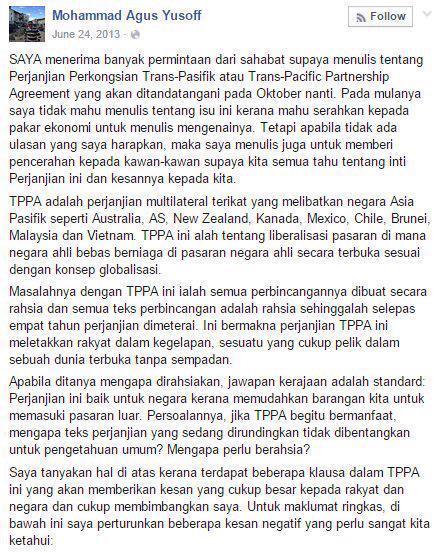 HafizRayyan's tweet image. Malaysia has agreed to sign the #TPPA deal. Penjajahan moden tanpa sejata bermula! Ini luahan Prof Agus yusuff.