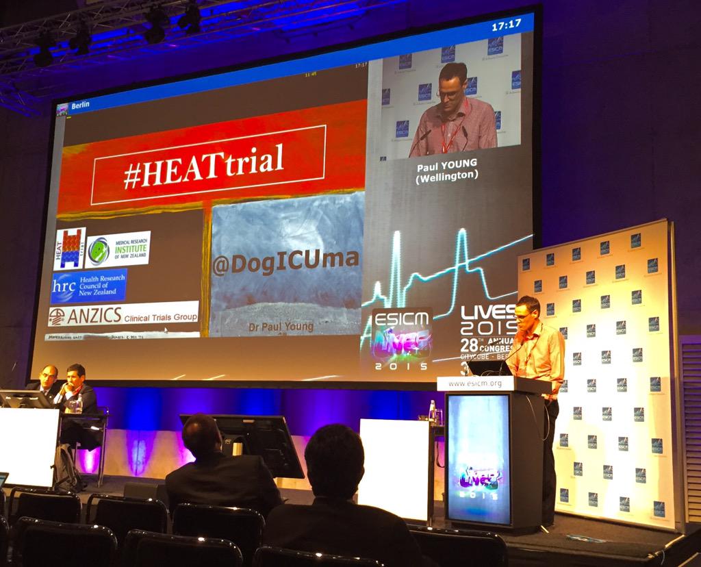 Colin McArthur (@cjmca) on Twitter photo Paul Young <a href="/DogICUma/">Paul Young</a> presents HEAT trial <a href="/ESICM/">ESICM</a> Berlin #LIVES2015 Paul Young <a href="/DogICUma/">Paul Young</a> presents HEAT trial <a href="/ESICM/">ESICM</a> Berlin #LIVES2015