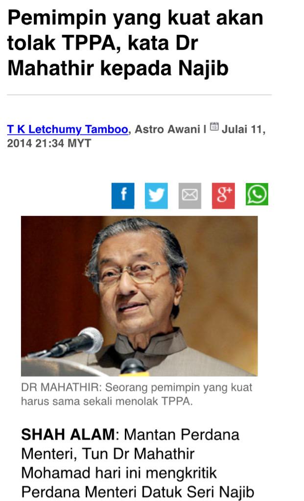 HafizRayyan's tweet image. Zaman Tun majukan Malaysia tanpa GST &amp;amp; TPPA. Najib tak cukup GST, ni TPPA pula. Tun pun pernah tak setuju #TPPA.