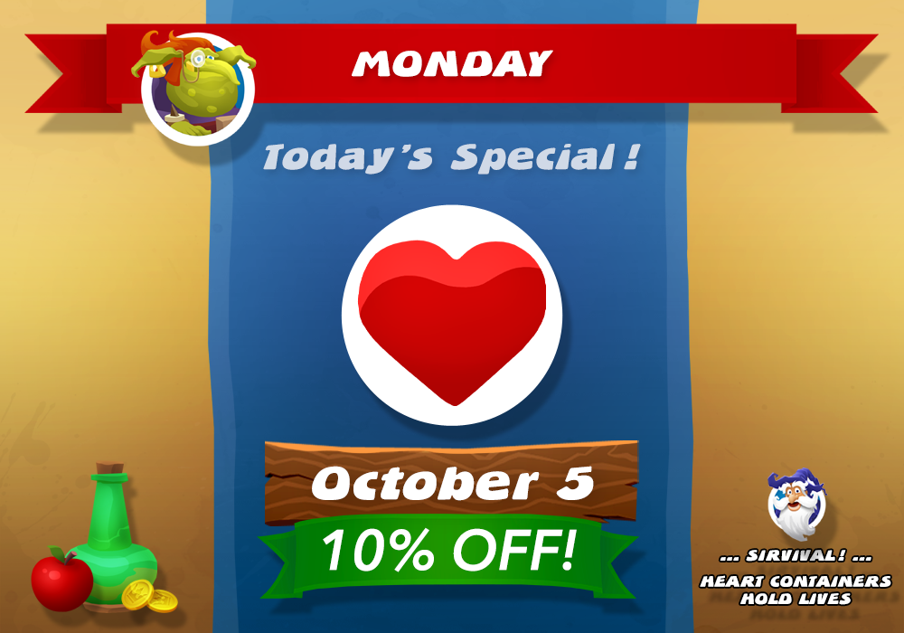 SoulandVibe's tweet photo. #SirVival #HeartContainers are on sale! #Play on #iOS #Android & Facebook! #gamedev #gamer #indiegame #game #indiedev http://t.co/SWQjNgf5I3