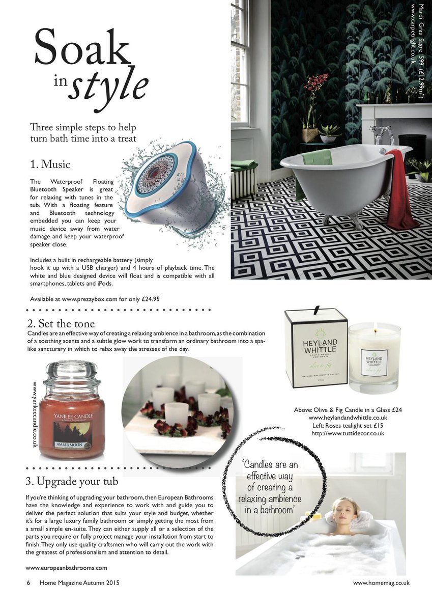 HomeMagazine1's tweet image. #soakinstyle with @prezzybox @theyankeecandle @eurobathrooms @tuttidecor @HeylandWhittle &amp;amp; @carpetright