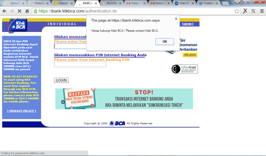 Cahyalam's tweet photo. @HaloBCA ini respon nya,saya menggunakan browser chrome untuk mengakses nya http://t.co/j23DGjWKB2