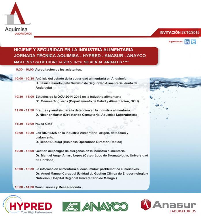 lab_anayco's tweet photo. @Aquimisa organiza con Hypred, Anayco y Anasur una #Jornada Técnica de #Higiene y #Seguridad #Alimentaria en #Sevilla http://t.co/YkAAZSRl9t