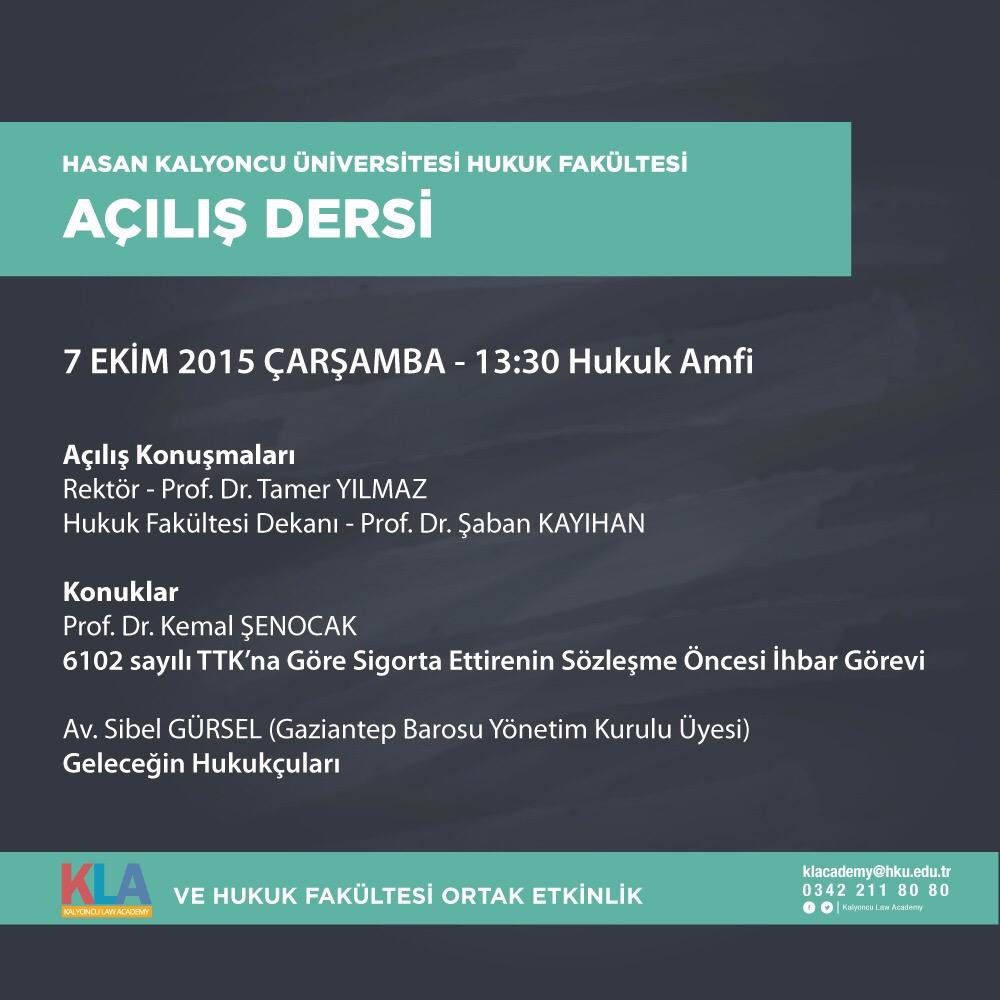 HKÜ HUKUK FAKÜLTESİ AÇILIŞ DERSİ 7 EKİM ÇARŞAMBA GÜNÜ HUKUK AMFİ'DE