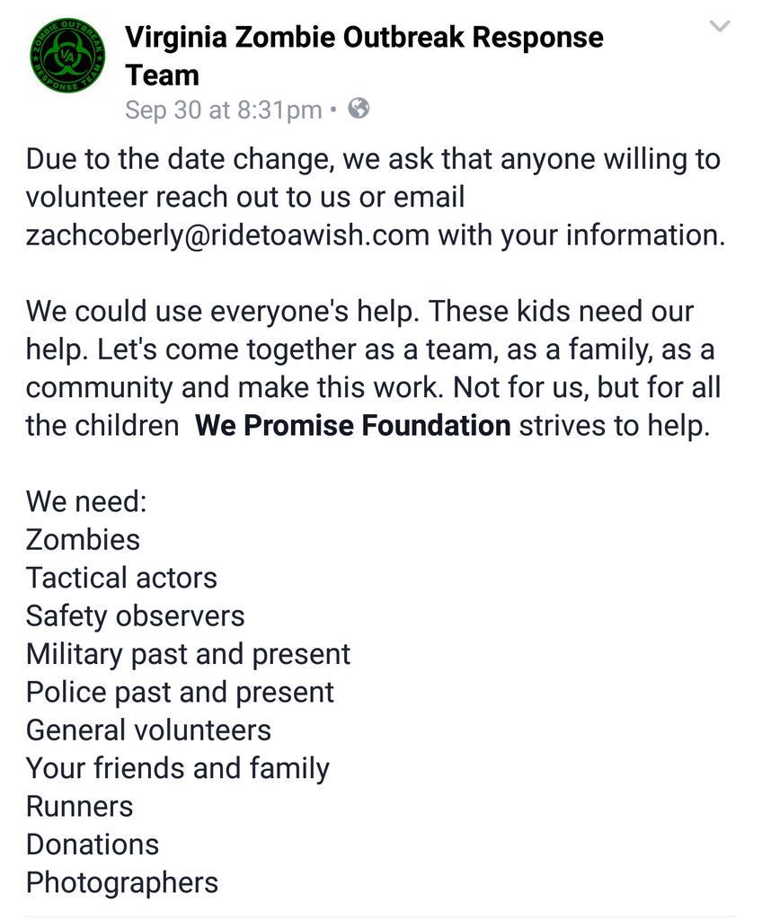 VirginiaZORT's tweet photo. #walkers4wishes #walkers #kids #zombies #charity #wepromise #giveback #donate #cosplay http://t.co/tQsdwKyl1v