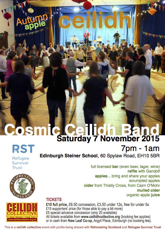 come apple dancing with <a href="/CosmicCeilidh/">Cosmic Ceilidh Band</a> for @ReforestingScot and @RefugeeSurvival on Sat 7 Nov ceilidhcollective.org