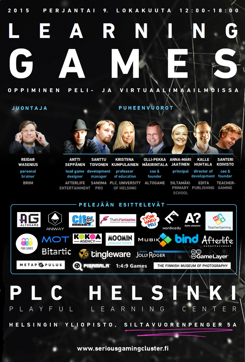 SGCFinland's tweet photo. 4 days to #learninggames2015 ! Now more keynotes & more game demos. Register:http://t.co/wXiLlyRa2s #seriousgames http://t.co/LocAeQ1gOh