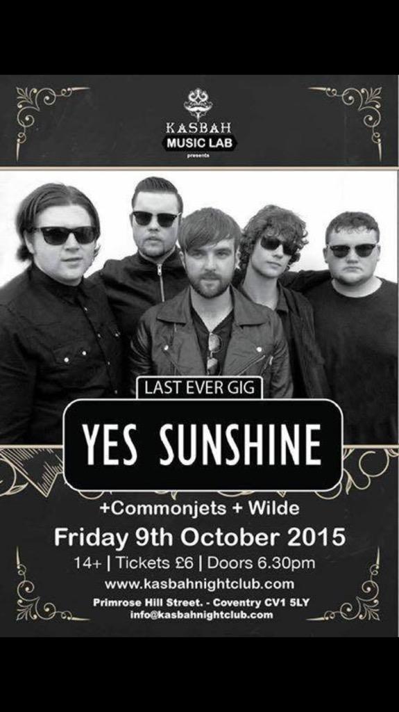 Wilde are supporting <a href="/Yes_Sunshine/">YES SUNSHINE</a> at their final gig at The Kasbah this Friday 9th October.