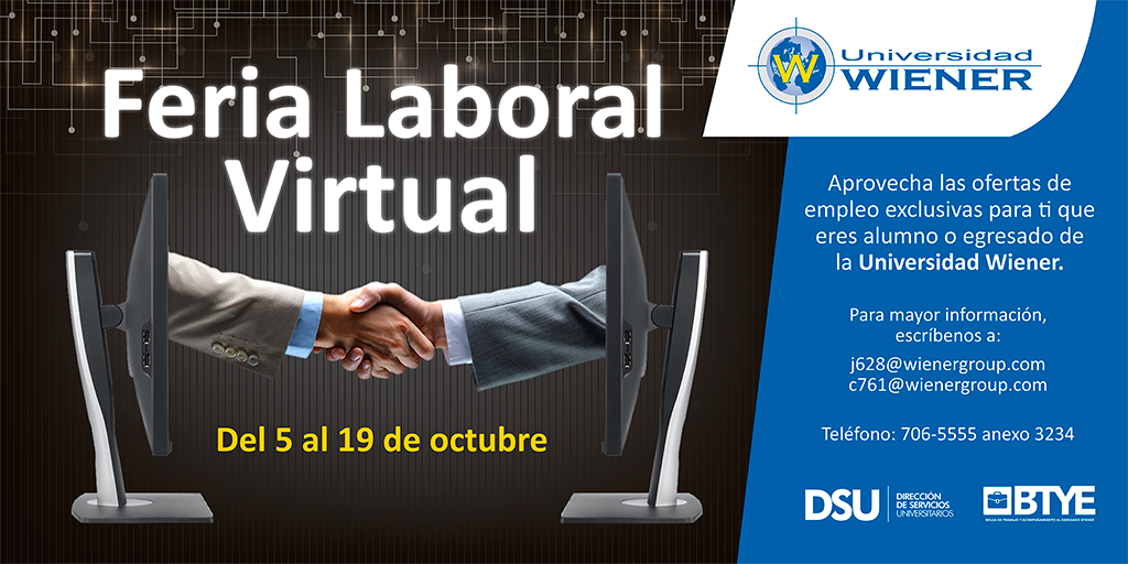 ¡Desde hoy aprovecha las oportunidades que te ofrece la Feria Laboral virtual!
Ingresa aquí: feria.laborum.pe/wiener/