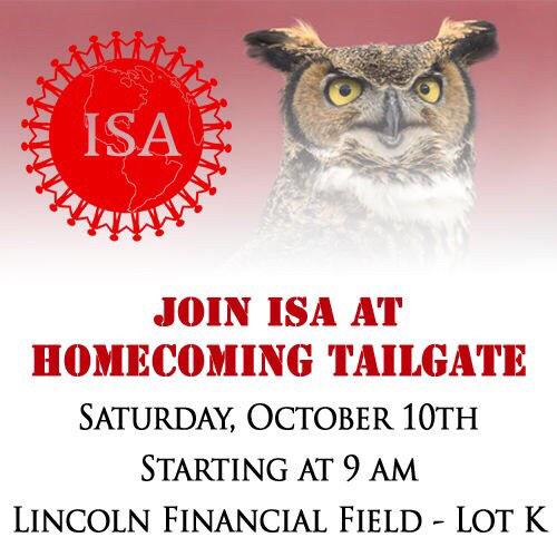 TempleISA's tweet image. Dear ISA Family,
Please Join us at the Homecoming Tailgate this Saturday.
Hope to see you there. :)