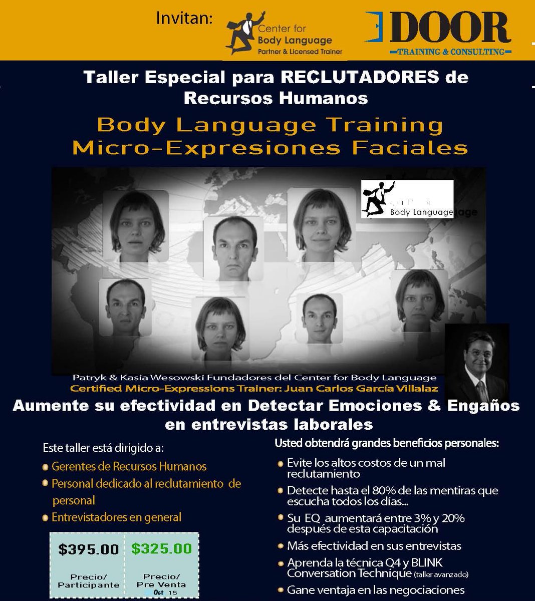 DOORTrainingPan's tweet image. Taller "Los Secretos del Lenguaje Corporal en el Proceso de Reclutamiento y Selección" #DetectarEmociones