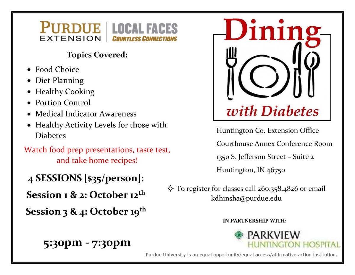 HuntingtonExten's tweet image. Need help managing your diabetes? This may be the class for you!