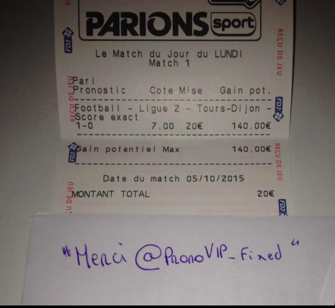 PronoVIP_Fixed's tweet photo. BOUM le fixed du soir qui passe! Le ticket d'un de mes clients ;) Intéressé par celui de demain ? RT ou FAV ce tweet! http://t.co/6ElvkQUTxC