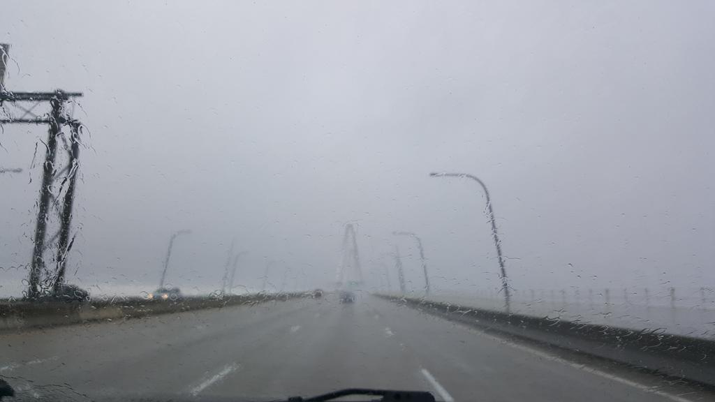 NorthCharleston's tweet image. On our way to @WCBD with @MayorSummey for an interview during 5pm hour. Lots of rain on the Bridge.