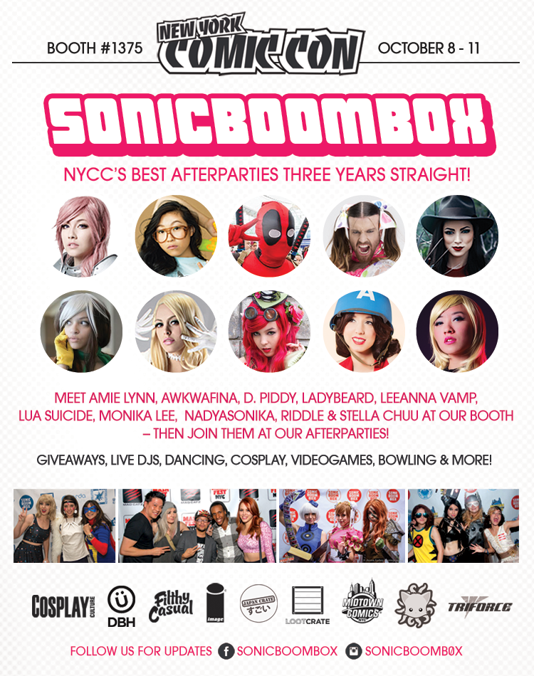 SONICBOOMB0X's tweet photo. $25 gets you into all @SONICBOOMB0X #NYCC parties all weekend! http://t.co/4Znax3Pk7O http://t.co/pCCITzHkEb