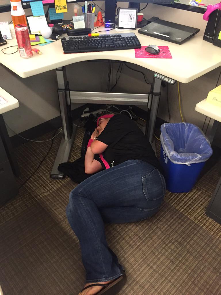 Angie829h's tweet photo. #208EverydayHero napping under my desk at work- what I do best! http://t.co/BYsnXQB2ne