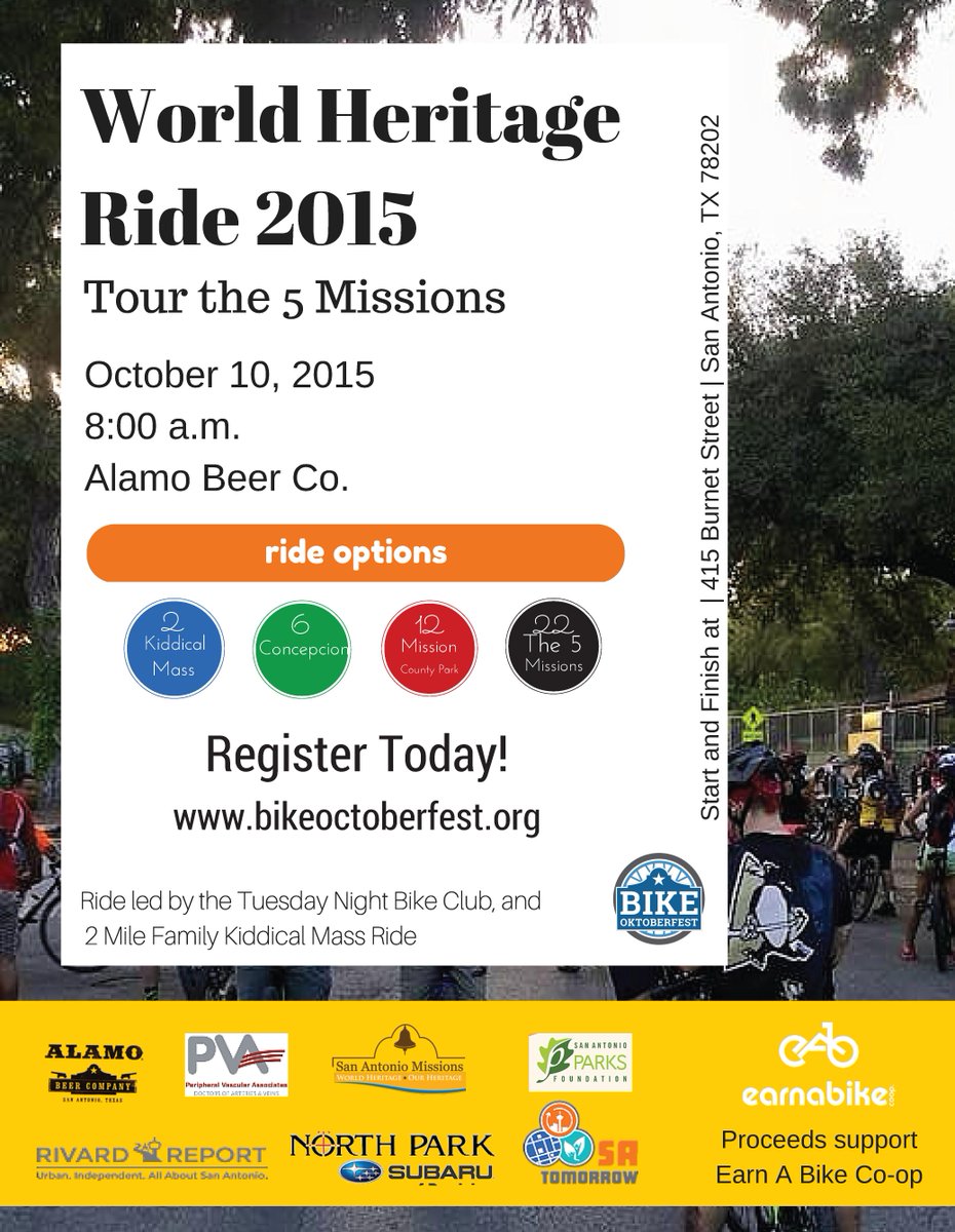 Join us this Saturday a.m., October 10, for the World Heritage Bike Ride. Learn more at BikeOctoberFest.org.
