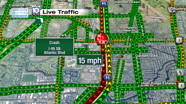 Crash on I-95 SB at Atlantic Blvd. Speeds at 15mph #traffic #broward @JeniseFernandez http://t.co/BuHVjEQ39Y