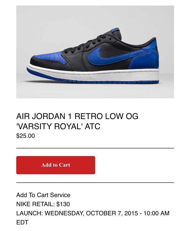 OutofLineClub's tweet image. AIR JORDAN 1 RETRO LOW OG 'VARSITY ROYAL' ADD TO CART SLOTS ARE NOW AVAILABLE outoflineclub.com