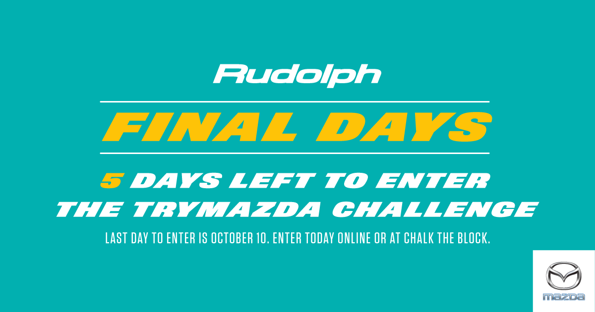 RudolphMazda's tweet photo. 5 days left to enter the #trymazda challenge!
Enter today at http://t.co/w0EoZbuNF0 http://t.co/LIFStEQr8H