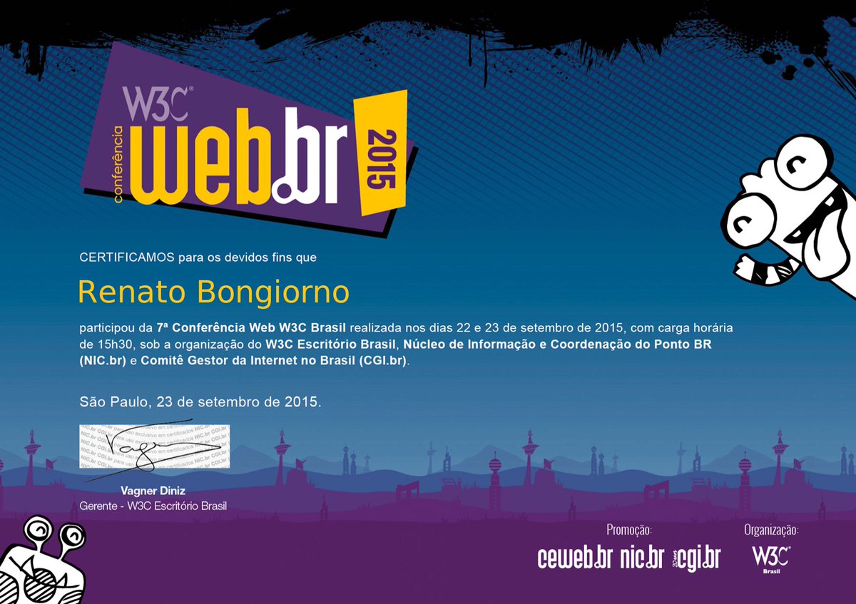 bongiornoweb's tweet image. Certificado Conferência W3C Web.br​ 2015! :D

#web #webbr2015 #w3c  #webDev #webDesign
